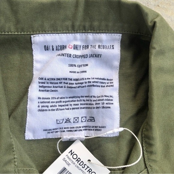 NWT Oak & Acorn Painter Cropped Jacket Sage Green Cotton Splatter L - Picture 7 of 13